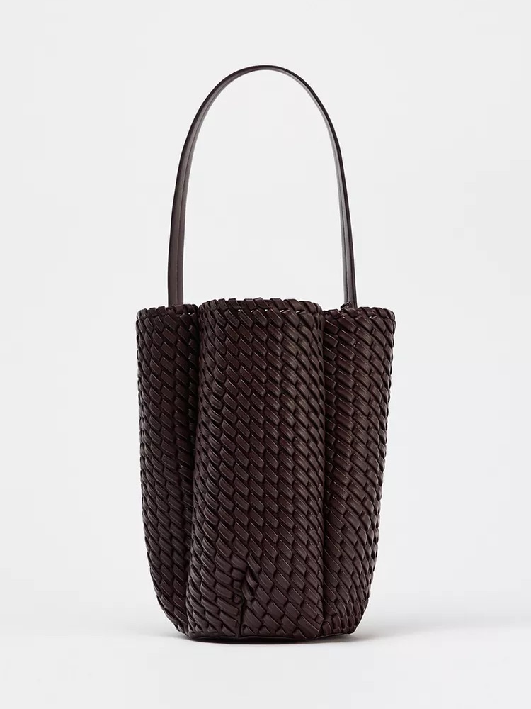 Zara Woven Effect Bucket Bag In Dark Burgundy